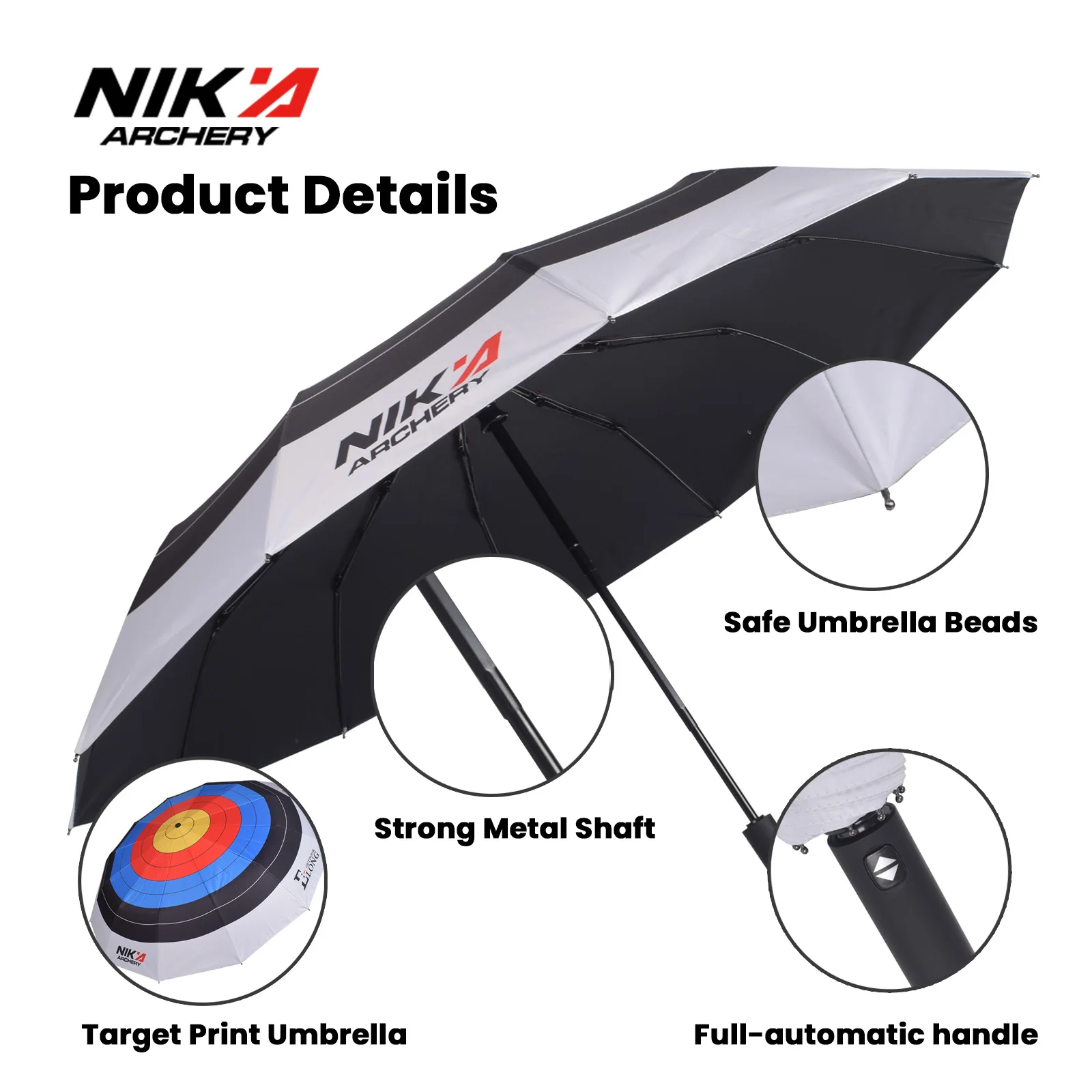 ELONG&NIKA Archery Accessories Foldable  Umbrella Anti-UV Black Coated Windproof Compact Parasol For Archery Practicing Venue