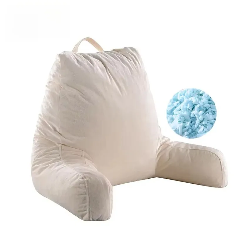 Fragmented memory foam bed reading pillow with handle, large backrest pillow with arms