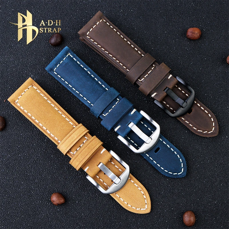 Ремешок Матовый Мужской для наручных часов, винтажный кожаный браслет для Гамильтона Tissot Longines Luminox Crazy Horse, 20 22 24 26 мм