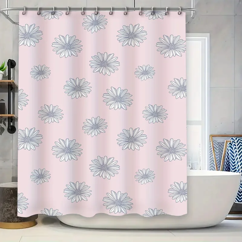 

Розовый цветочный узор, ткань для занавески для душа, декоративный водостойкий набор ковриков для ванной для украшения дома, розовый с цветами/серый w