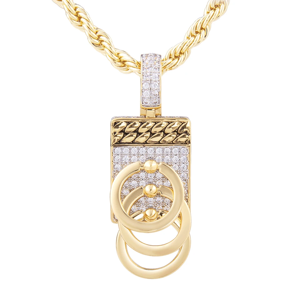 

VANAXIN Hip Hop Square Pendant Chain 18k Gold Plated Cubic Zirconia Necklace Men Jewelry Stainless Steel Rope Chain