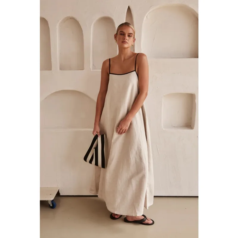 

Women's Fashion Color Contrast Halter Swing Dress Lady Sexy Backless Sleeveless Dresses 2024 Female Fashion Street Vetsidos