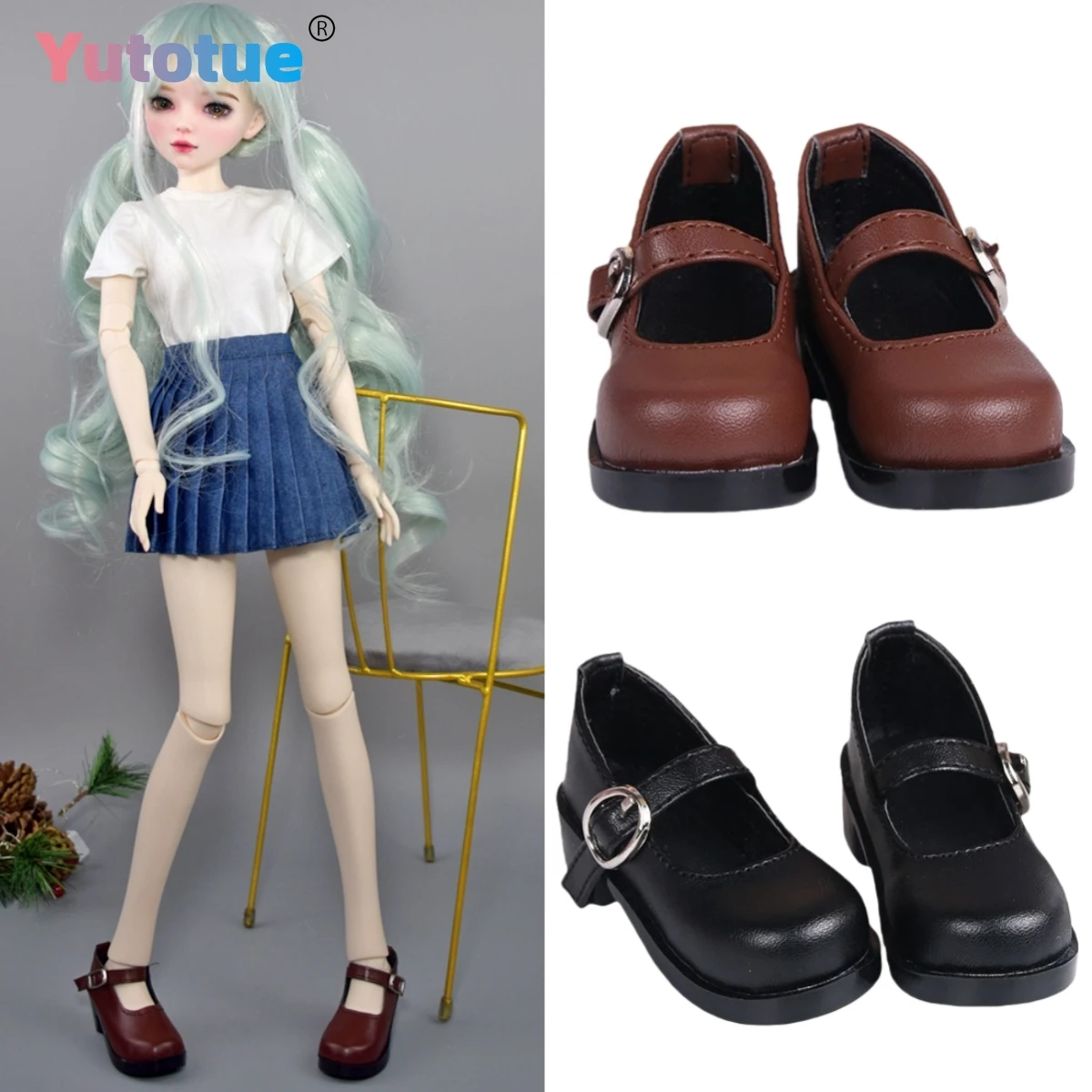 Yutotue 1pair Dolls Shoes for 1/3 BJD 60cm Doll Toys DIY PU Leather Shoes about 7.5cm Length