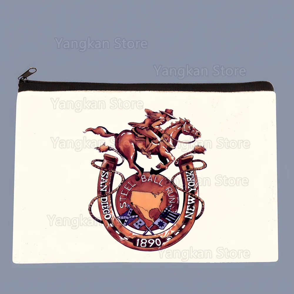 

JOJO Bizarre Adventure Steel Ball Run Pouch Slogan Bag Cosmetic Zipped Pencil Case Snack Bag Luxury Toiletry Bag Makeup Case
