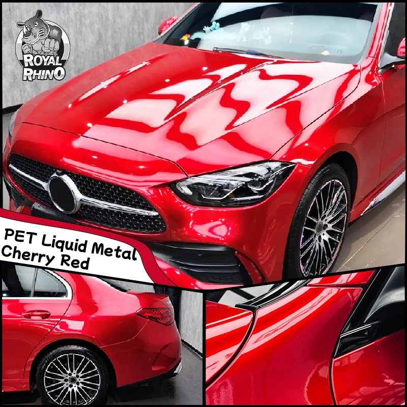 PET Cherry Metallic Factory Wholesale Car Full Body Vinyl Sticker Super Glossy Film Red PPF Car Wrapping Vinyl Film 1.52*18M