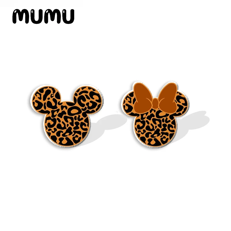 2024 New Leopard Print Mickey Head Stud Earring Funny Epoxy Jewelry Resin Acrylic Earrings Handmade Gifts Fans