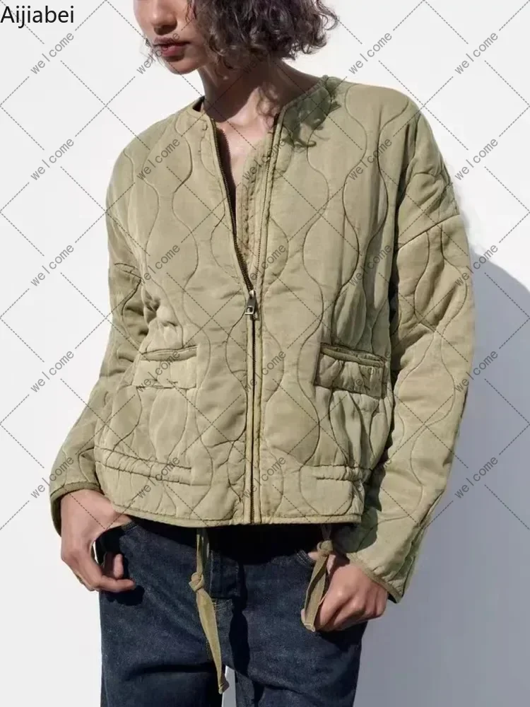 Chaqueta cálida con cremallera para mujer, Abrigo acolchado de manga larga con cuello redondo, Tops de moda, Color sólido, otoño e invierno, nuevo