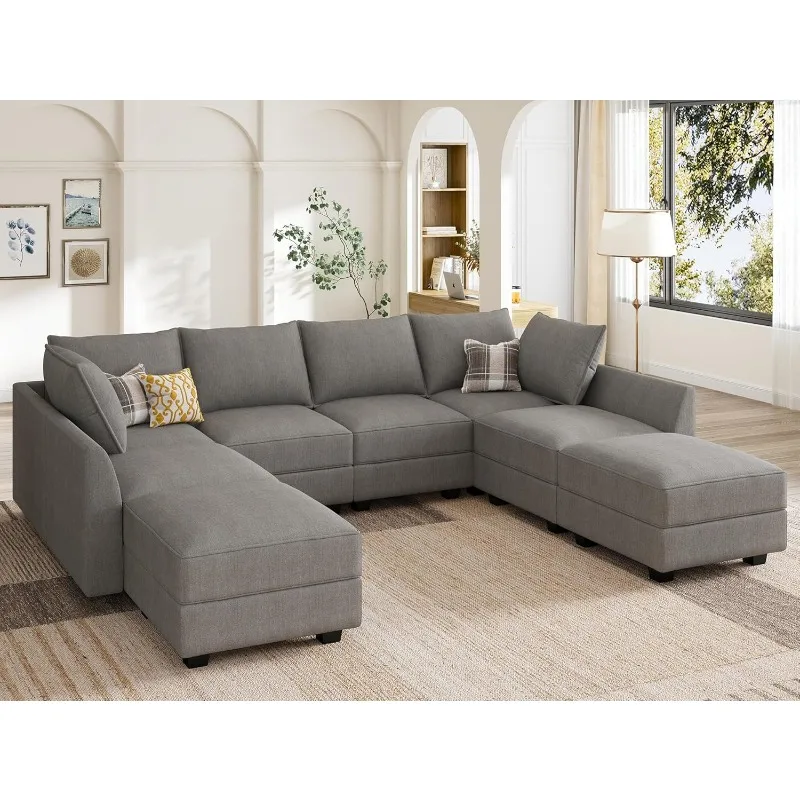 Modular Couch with Storage U Shaped Modular Sectional Sofa, Convertible Modular Sectional Couch for Living Room, Grey