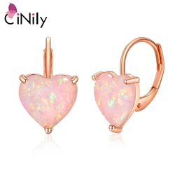 CiNily Trendy Love Created Pink Fire Opal Hoop Earrings for Women Rose Gold Plated Heart Shaped Earrings Cute Jewelry Gifts