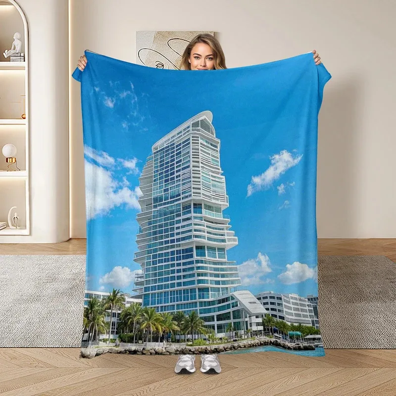 

JHB55 Одеяло с узором «Прибрежный город» Чудесный подарок для близких Мягкий и визуально привлекательный дизайнJKm!