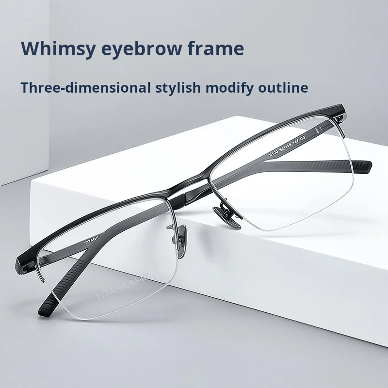 TFTB جودة عالية رجال الأعمال التيتانيوم النقي نصف إطار نظارات خفيفة للغاية مربع النظارات الطبية البصرية الإطار 8100