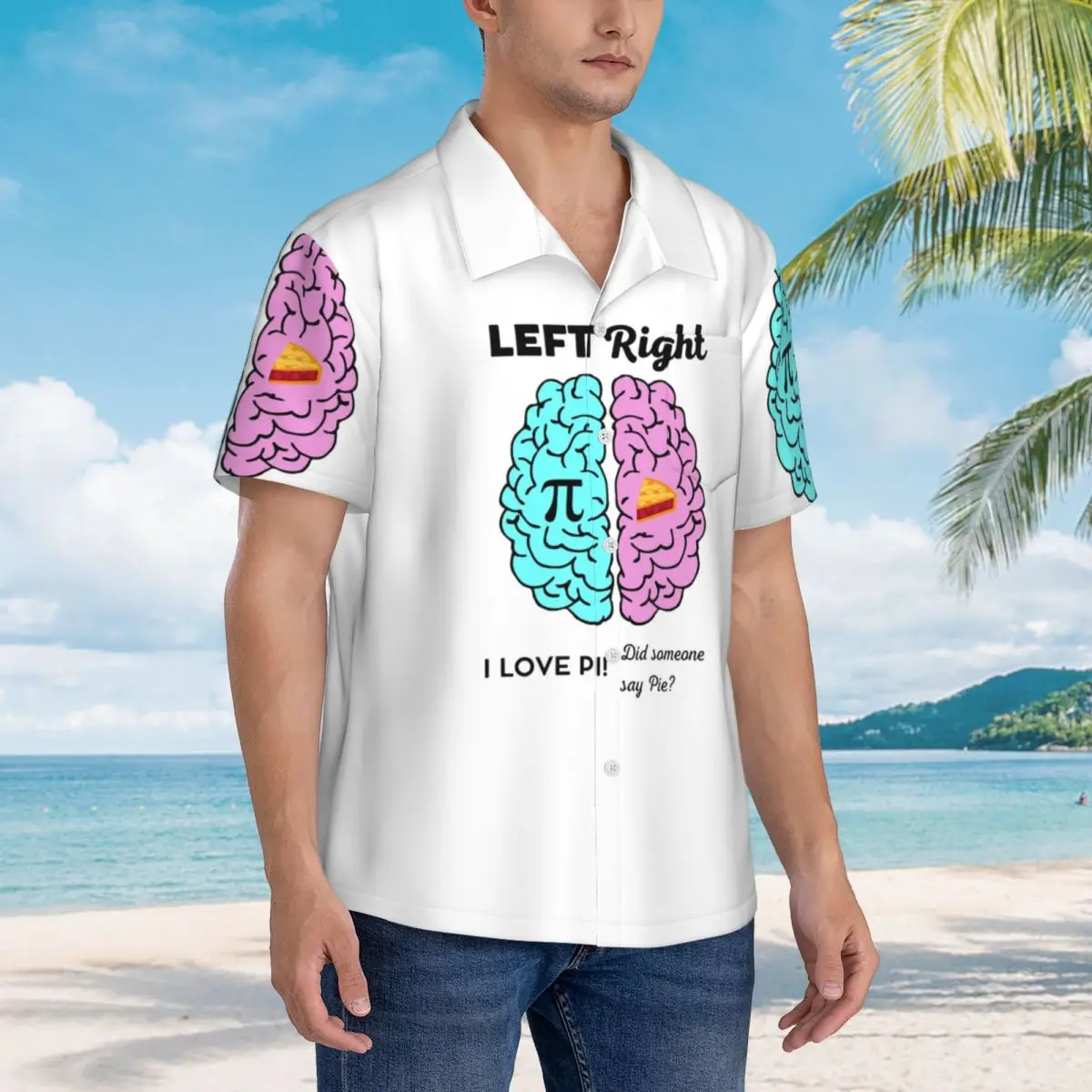 

Left Right Brain Hemisphere Pi Pie Math Joke Гавайские рубашки Забавная мужская рубашка с коротким рукавом для лета, пляжа, мужские топы с лацканами