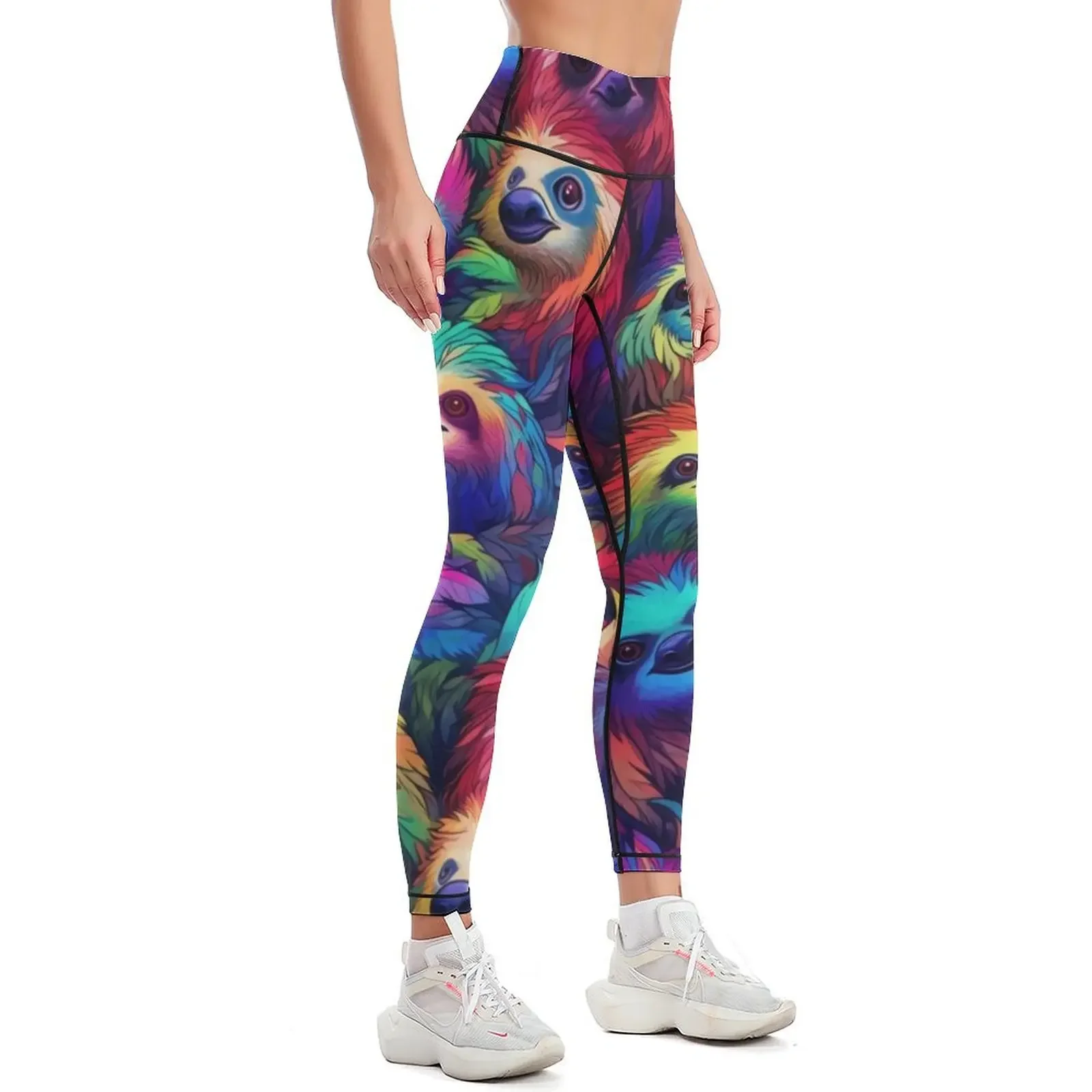 Slothful Delights: Embrace Colorful Whimsy with our All-Over Sloths Print Collection Leggings legging gym Womens Leggings
