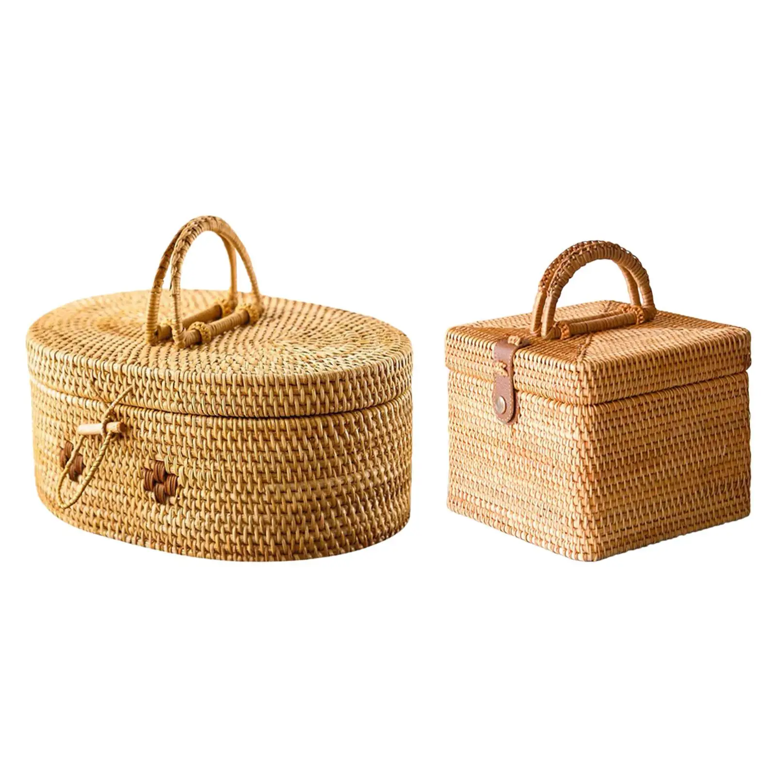 

Rattan Basket Stylish Home Décor with Lid Farmhouse Woven Storage Chests with Lid for Bathroom Shelf Kitchen Restaurant Office