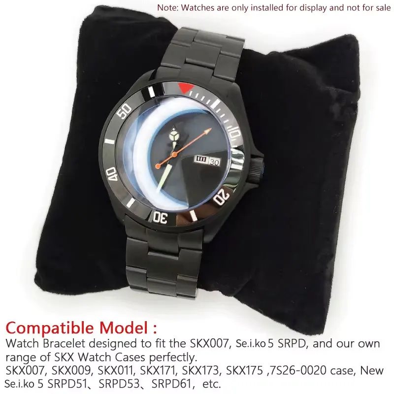 22mm Wide Black Watch Strap Matte Stainless Steel With Solid Curved End Links Watchband Mod Watches Accessories For SRPD SKX007