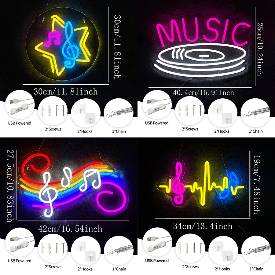 Music Series Neon Sign For Wall Decor,Led Neon Light For Bedroom,Living Room,Man Cave,Music Studio Decor,Party,Musical Gifts