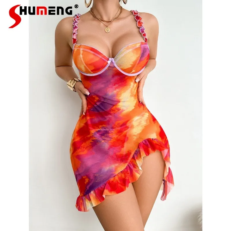 Camicia da notte aderente sexy per donna Camicie da notte irregolari in pizzo a rete con ferretto Intimo femminile con cinturino Pure Desire