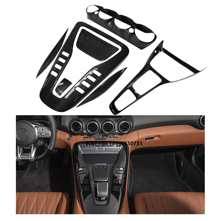 SUNMAX لمرسيدس بنز AMG GT الداخلية 7 قطعة ألياف الكربون لوحة القيادة لوحة وحدة التحكم المركزية كوف الكسوة C190 R190 GTS GTR 2019-2023 #1