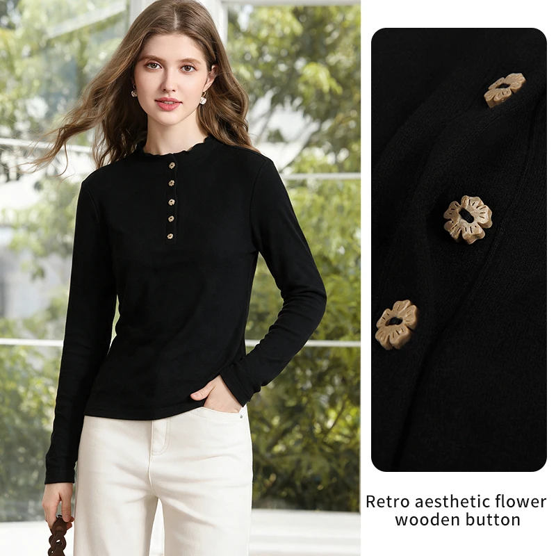 I BELIEVE YOU Women's Long Sleeve Tops 2026 Fall Winter Wool Blend Slim Fit Daily T-shirt Base Layering Warm Clothes 2264236536
