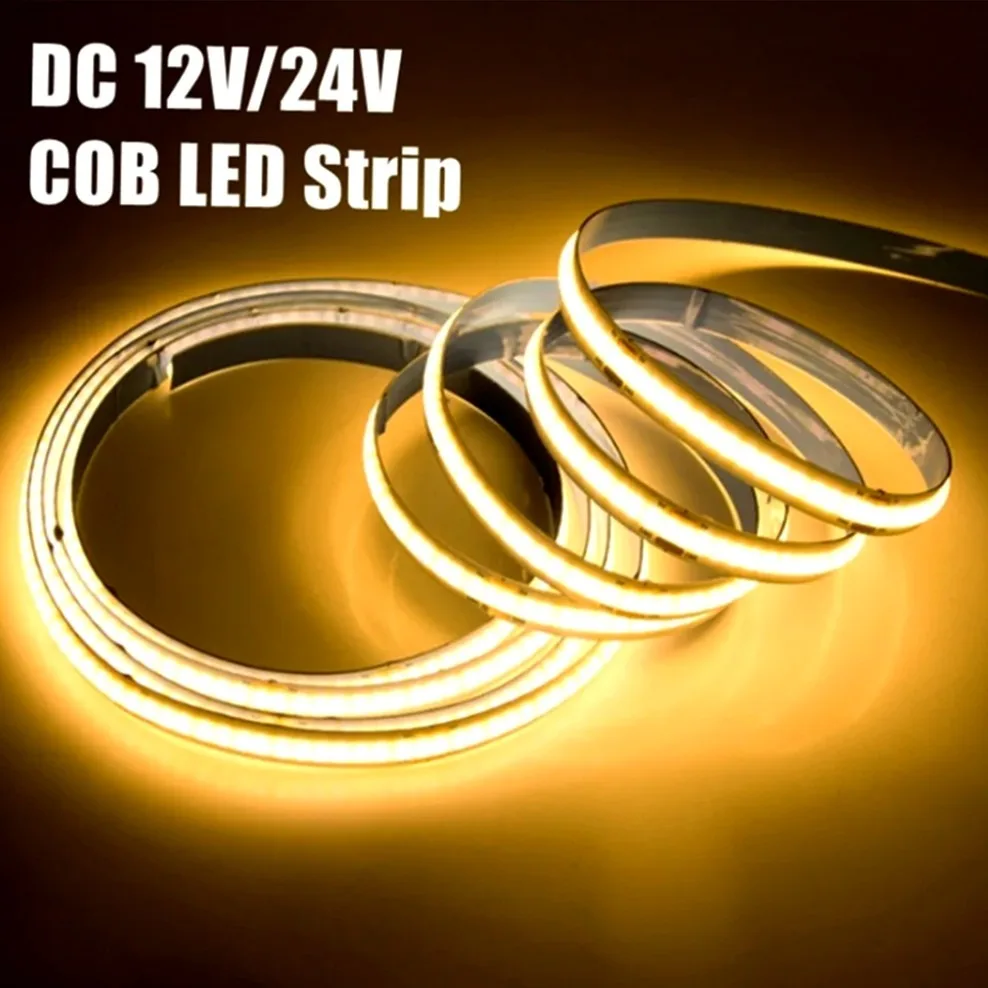 

10M COB LED Strip DC 12V 24V FOB LED Lights 3M 5M 10M High Density Soft Flexible Neon Tape Light Lamp For Room Bedroom Decor