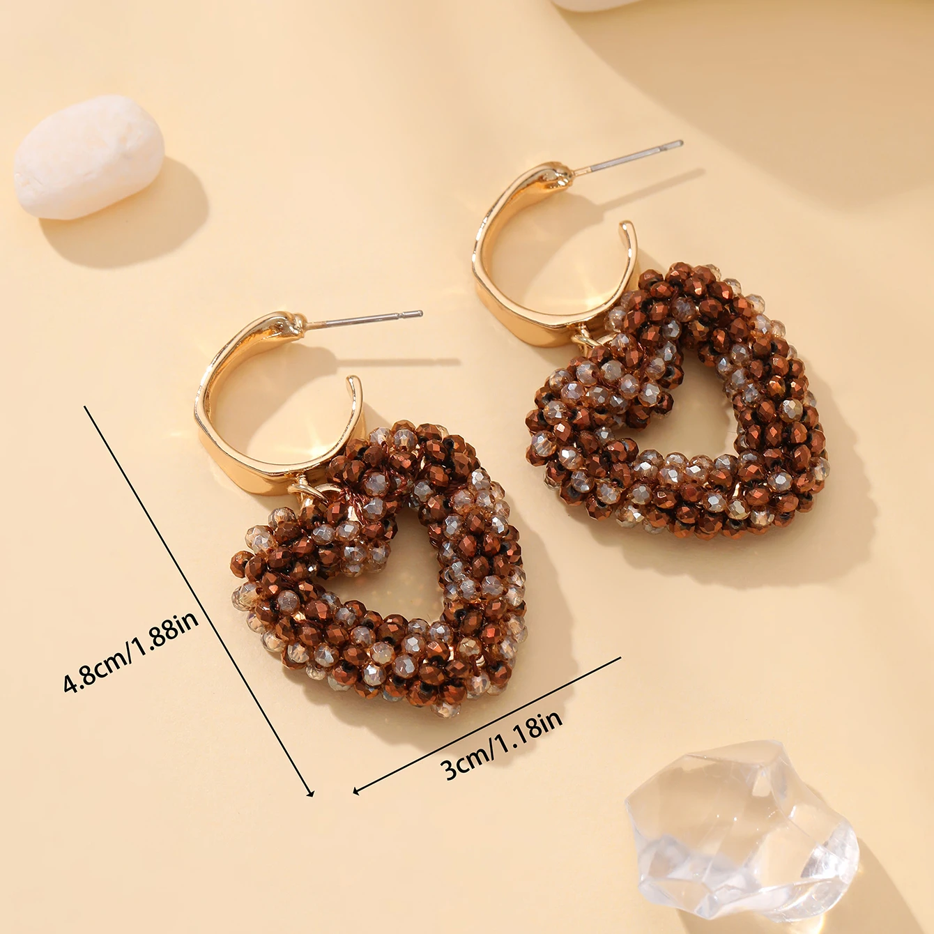 INKDEW Heart Shape Drop Earrings C-Type Metal Ear Handmade Crystal Beads Earrings For Women Big Long Earrings Jewelry EA093