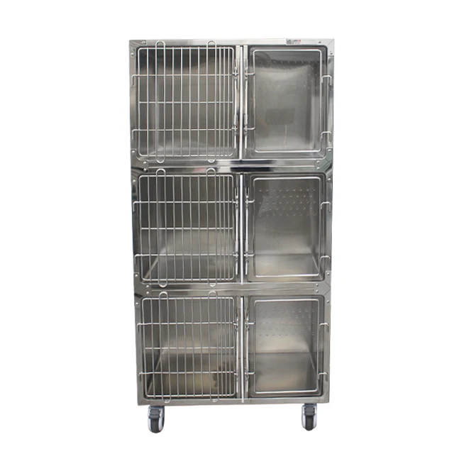 Cat Pet Medical Cage Three Layer Veterinary Stainless Steel Cat Cage with Acrylic Dooors