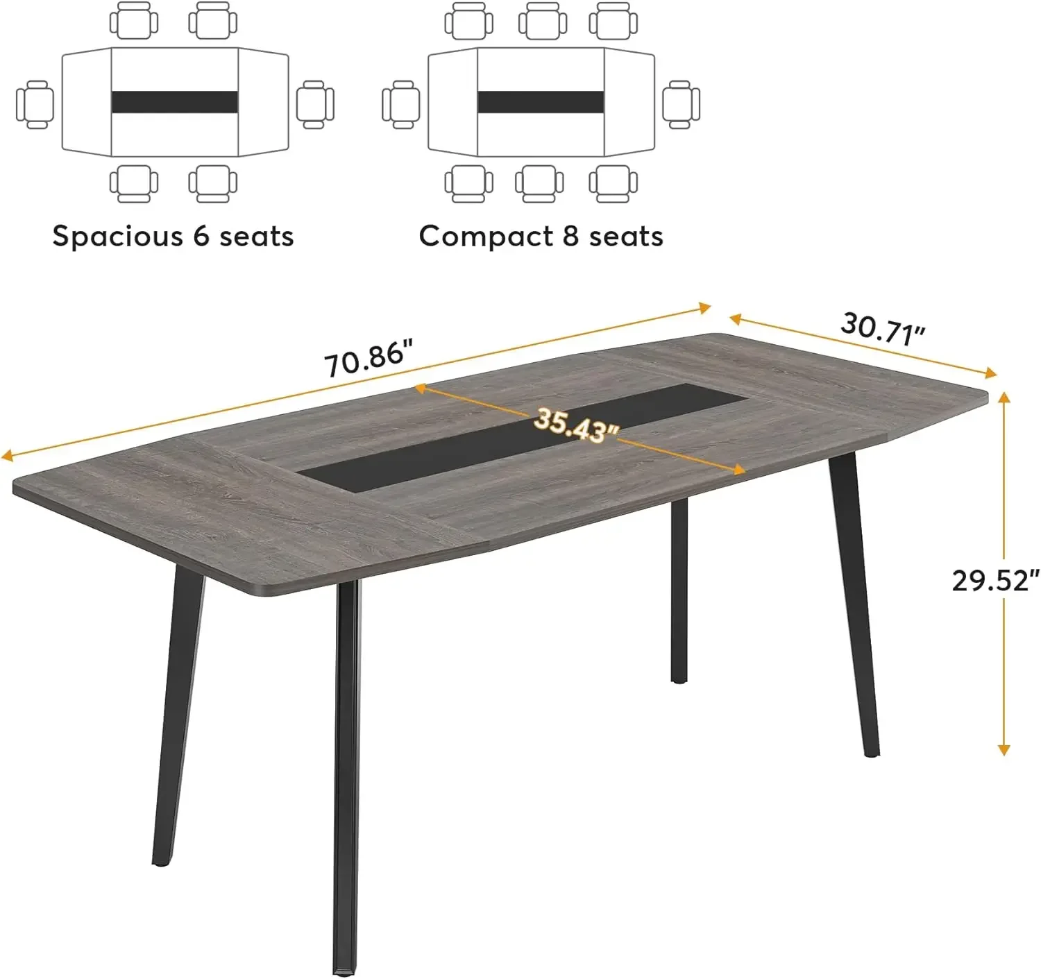 Dining Table for 6-8 People, 70.8 Inches Industrial Kitchen Table with Metal Legs, Large Wood Dining Room Table for Kitchen