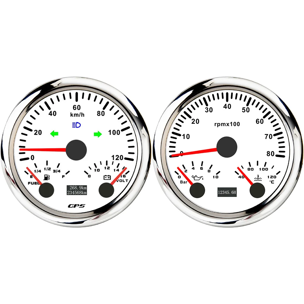 85mm 3 in 1 Multifunction 0-120K 0-200K GPS Speedometer 0-8000RPM Tachometer with Oil Pressure Water Temp Fuel Level Voltmeter