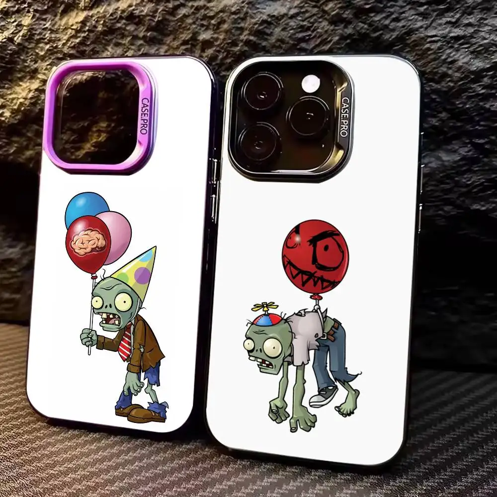 

C-Cartoon P-Plants vs. Zombies Phone Case For iPhone17,16,15,14,13,12,11 Plus,Pro Max Colored Silver Plated Inside Cover