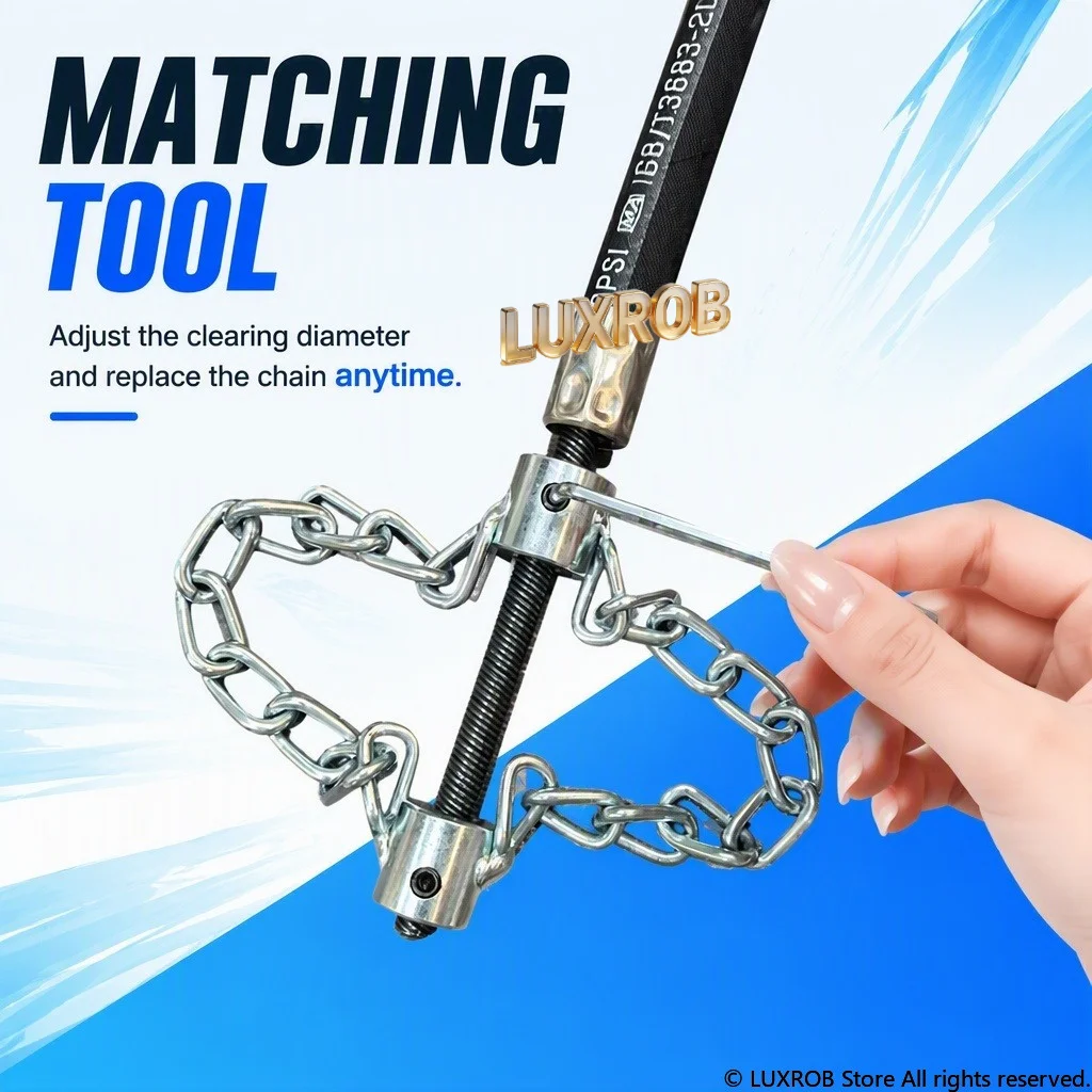10M High Pressure Drain Cleaning Hose,8mm Solid Soft Shaft,Galvanized Thickened Chain,26MPa Sewer Pipe Dredging Tool Kit - view 5
