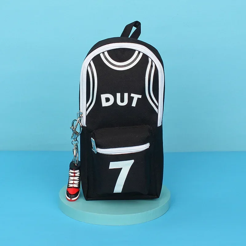 Estuche para lápices con tema de baloncesto de gran capacidad con doble capa, estuche de lona para estudiantes, lindos bolsas para lápices