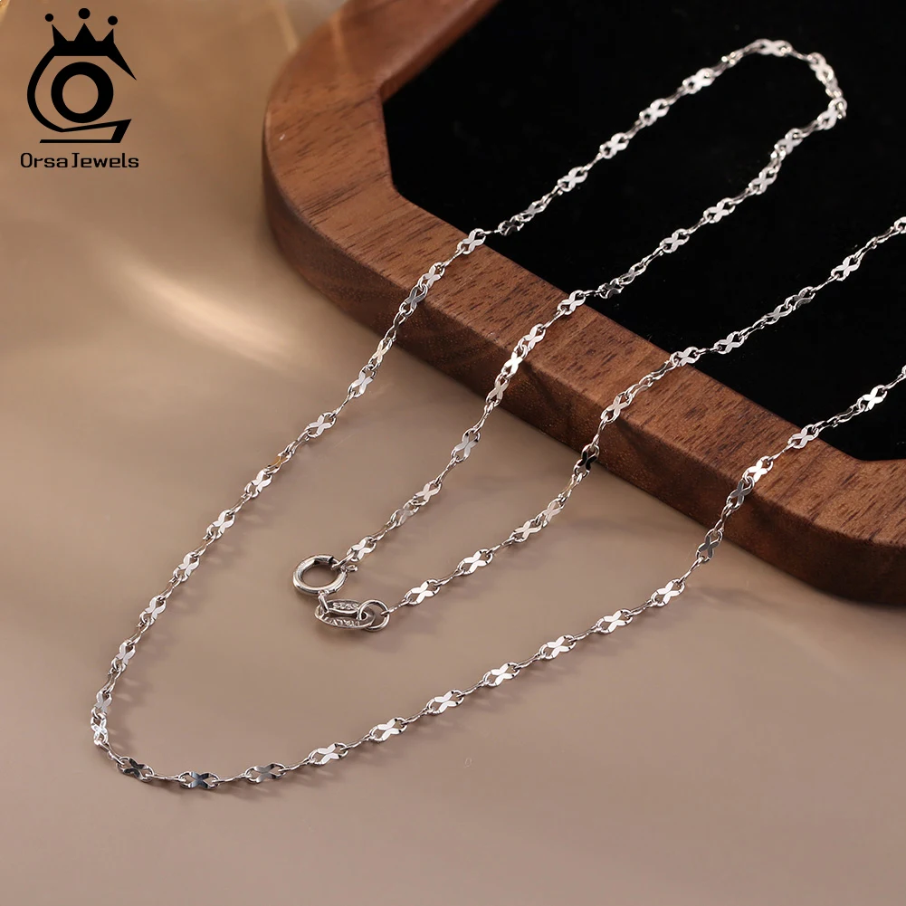 

ORSA JEWELS Genuine 925 Sterling Silver Sparkling Wave Necklace 1.5mm Width Little Infinite Clavicle Chains Rhodium Plated SC87