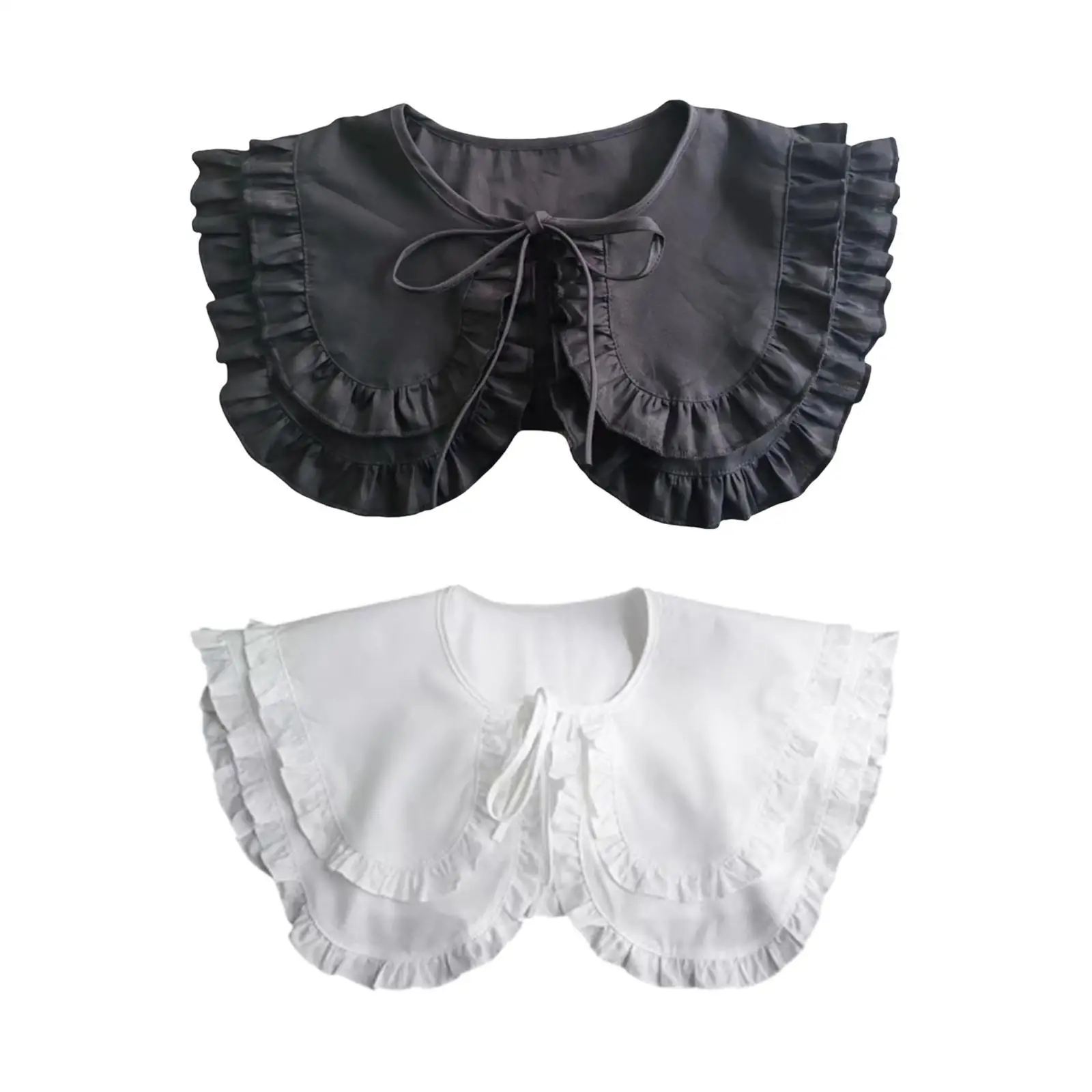 Double Ruffle Detachable Neck Collar Lace Up White Faux Cape Polyester Comfortable for Trendy Women's Sweater Blouses