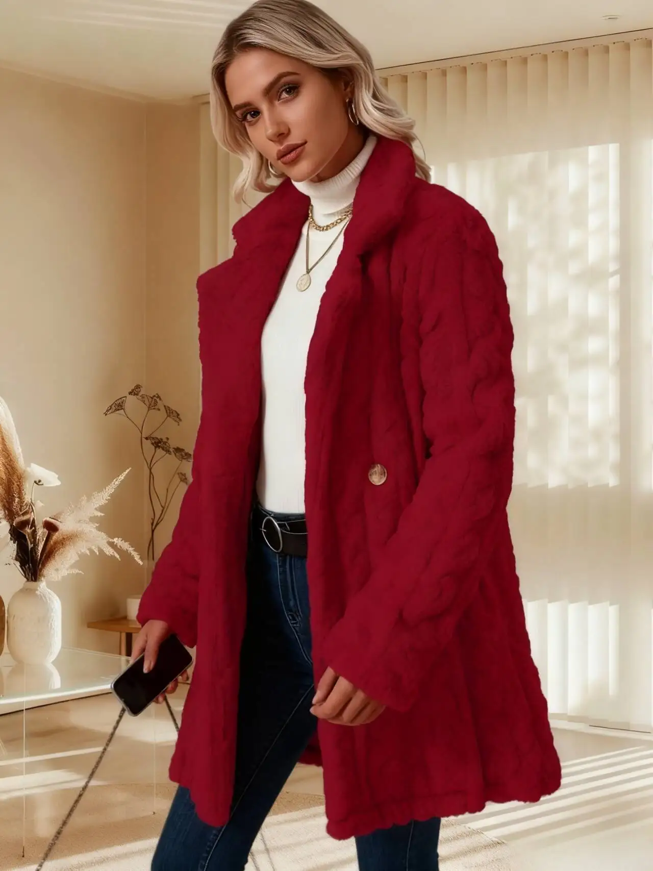 

Шерстяные пальто, женское шерстяное пальто, бежевое осеннее плиссированное уличное пальто из синели с бархатным рисунком на молнии и воротником-стойкой