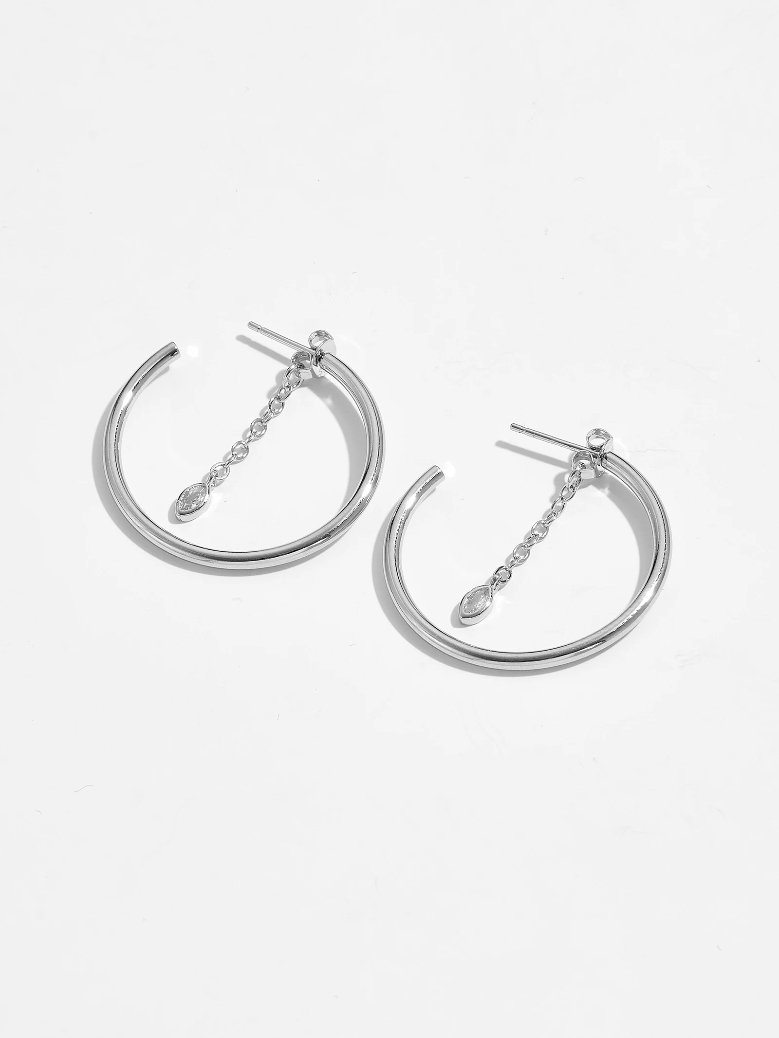 DPLAOPA 925 Sterling Silver Gold 25MM Hoop Big Marqulse Loops Women Drop Chain CZ Earring Jewelry