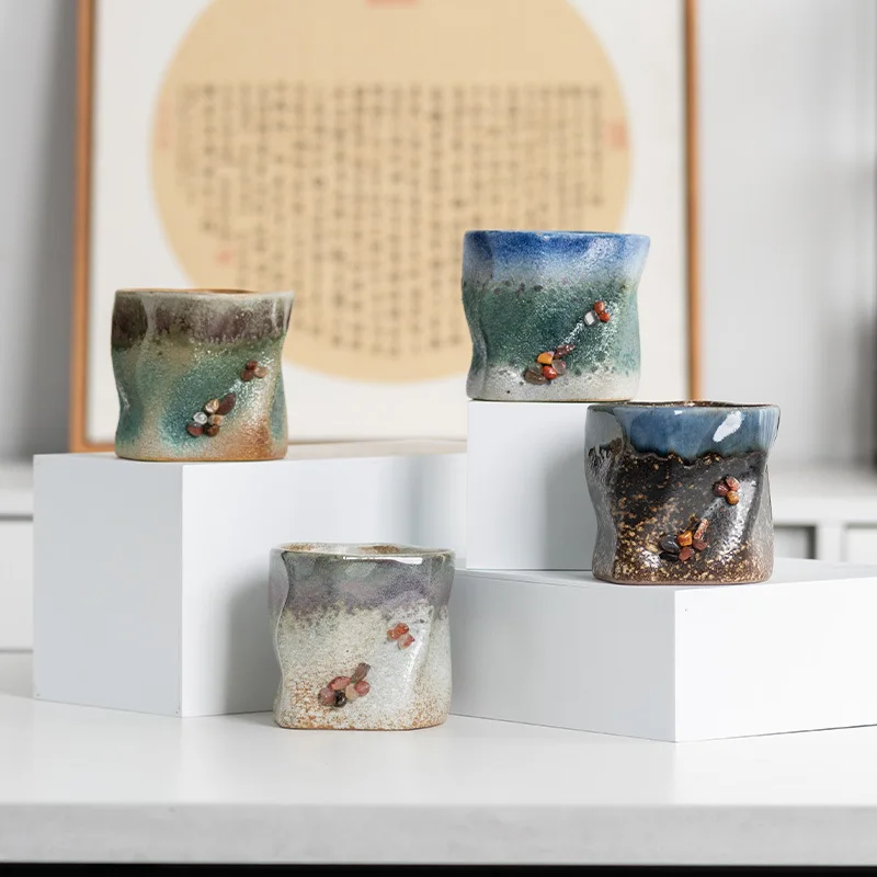 Decorative Cup Handmade Rough Pottery Coffee Mug Irregular Kiln Change Ceramic Water Cup Creative High Aesthetic Mug For Home