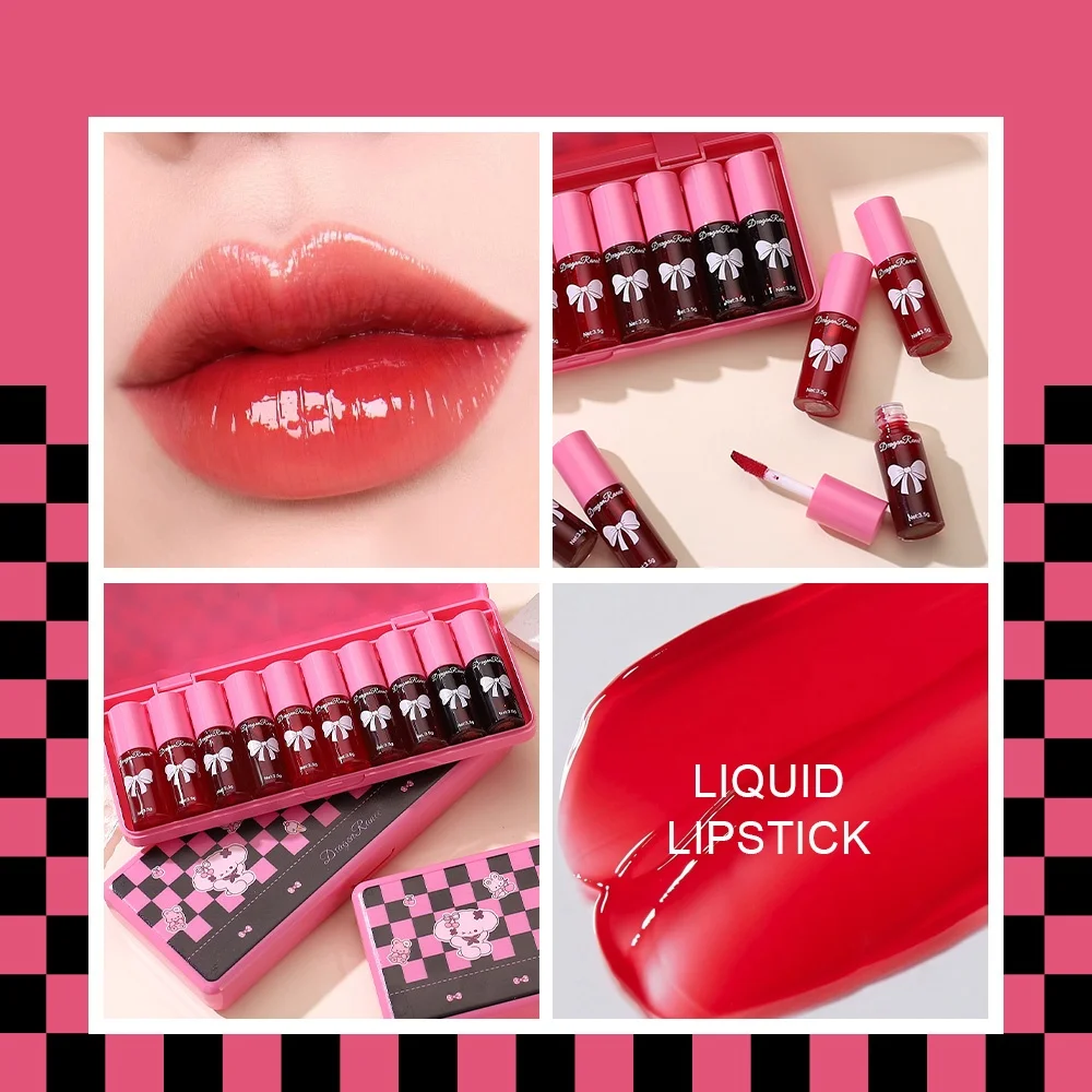 10 Lipgloss-Lippenstifte, leicht aufzutragen, für Anfänger, unverzichtbares Make-up, Geschenkset für die Feiertage, Lippenstift-Set-Box – Detail 4