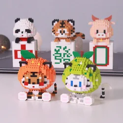 Tiger COS Orange Pear Mini Building Blocks Cute 3D Animal Mahjong Assembled Model Micro Bricks Figures Toy For Decor Toy