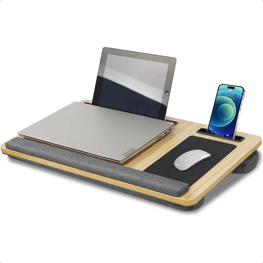 

Natural Wood Laptop Tray for Lap Portable Laps Desk for Lap Top with Cushion Lightweight Laptop Stand with Mouse Pad Fits Lapto