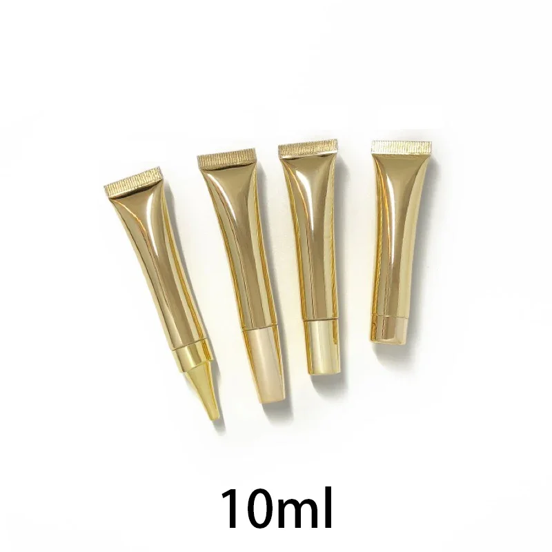 10ml Shinny Gold Cosmetics Squeeze Bottle 10g Empty Plastic Makeup Container Eye Cream Refillable Soft Tube with Inner Plug