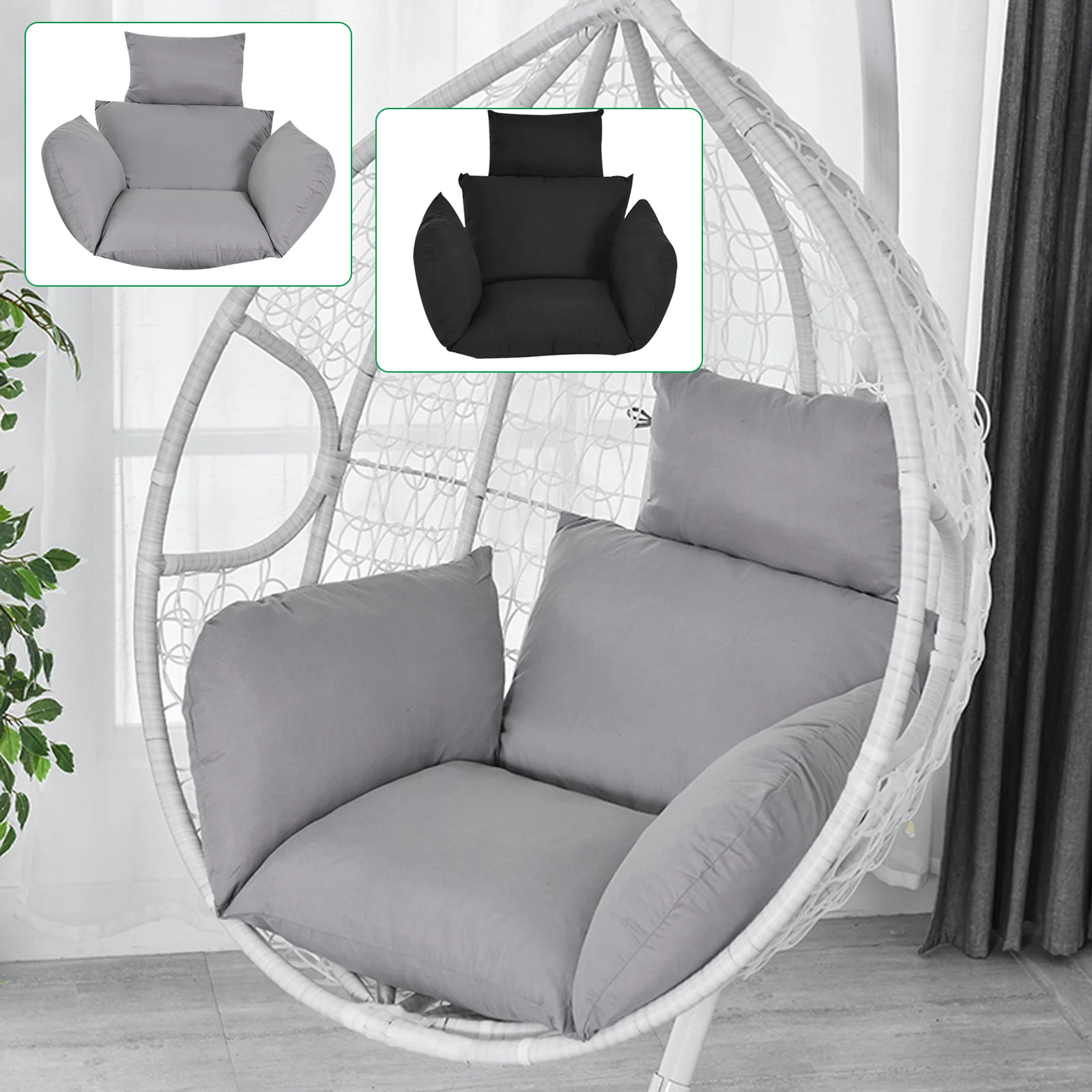 Hanging Chair Cushion Pillow Removable Hanging Swing Sofa Cushion Non-slip Single Gray/Black For Hanging Basket