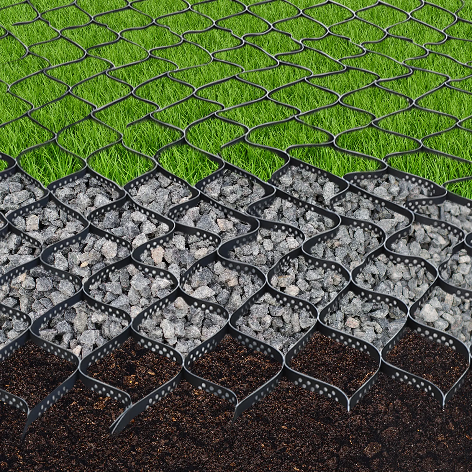 شبكة تثبيت أرضية 2 بوصة شبكة جغرافية متعددة الوظائف 160 قدم مربع تغطية كبيرة للمحدرات والأخزافات المعرضة