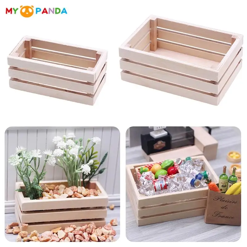 

1:12 Dollhouse Miniature Wooden Storage Basket Food Drink Storage Basket Plant Pot Model DollHouse Home Garden Decor Accessories