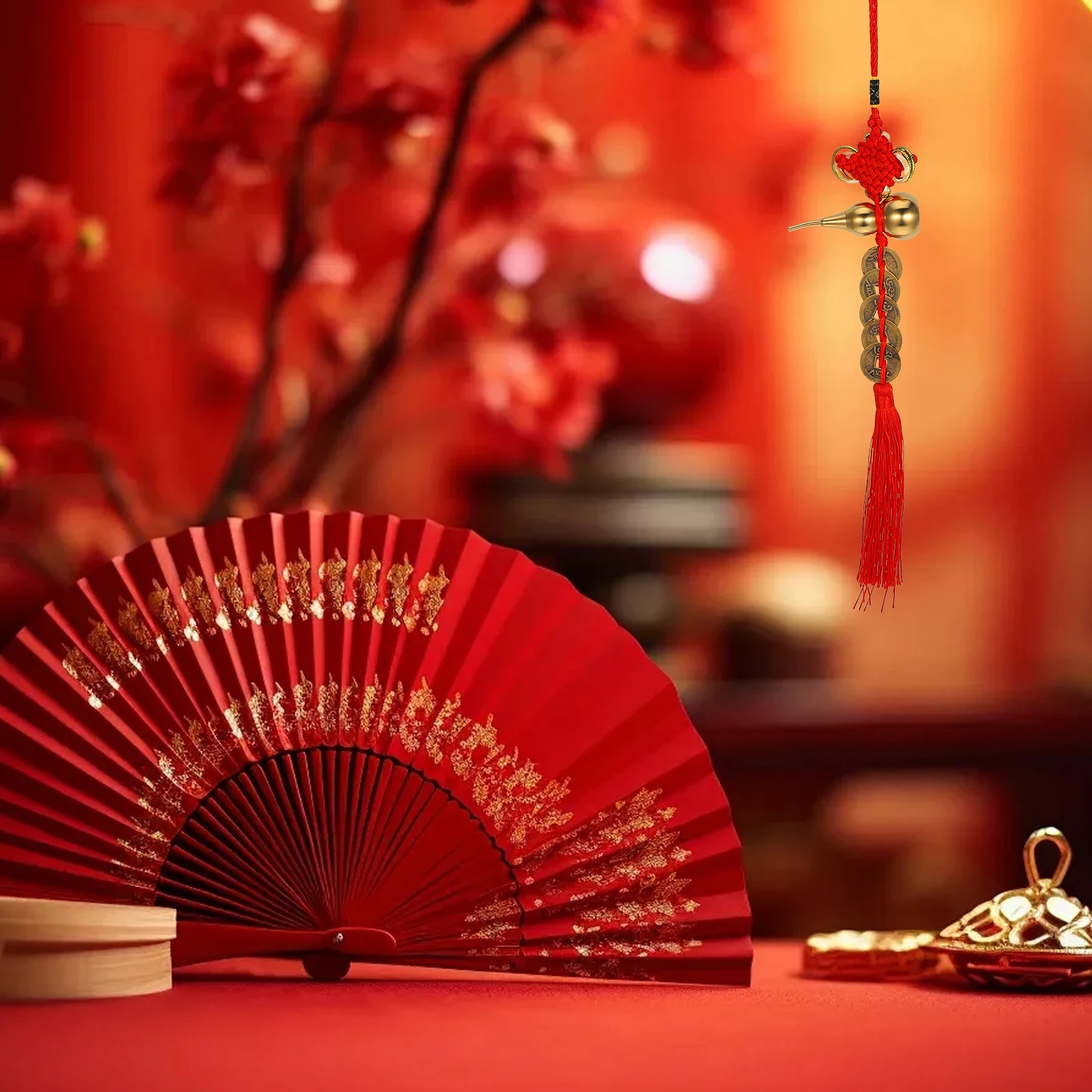 

Chinese New Year Gourd Tassel Pendant Hanging Ornament Car Interior Accessory Lucky Coins Knot Charm Prosperity Symbol Spring