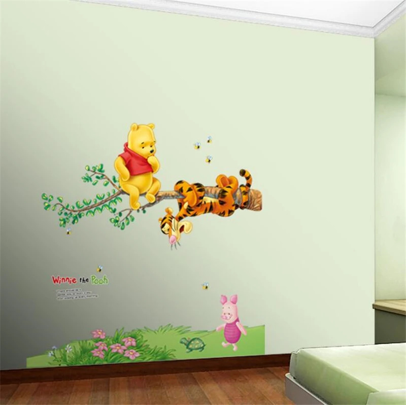 Cartoon Winnie The Pooh Bear Wall Sticker For Kids Room Living Room Bedroom Wall Decoration Kids Gift Door Sticker