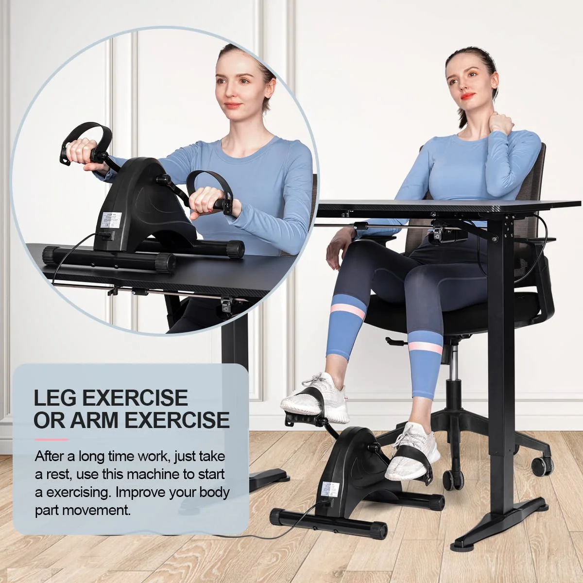 Custom Logo Mini Electric Home Exercise Bike Stainless Steel Stationary Desk Fitness Equipment for Arm Leg Rehabilitation Cardio view 6