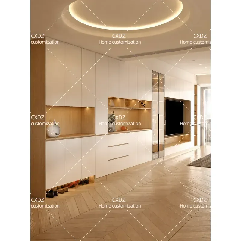 Modern TV Cabinet Living Room Storage Unit Integrated Wall Shoe Cabinet Dining Sideboard Wine Rack Combination Background