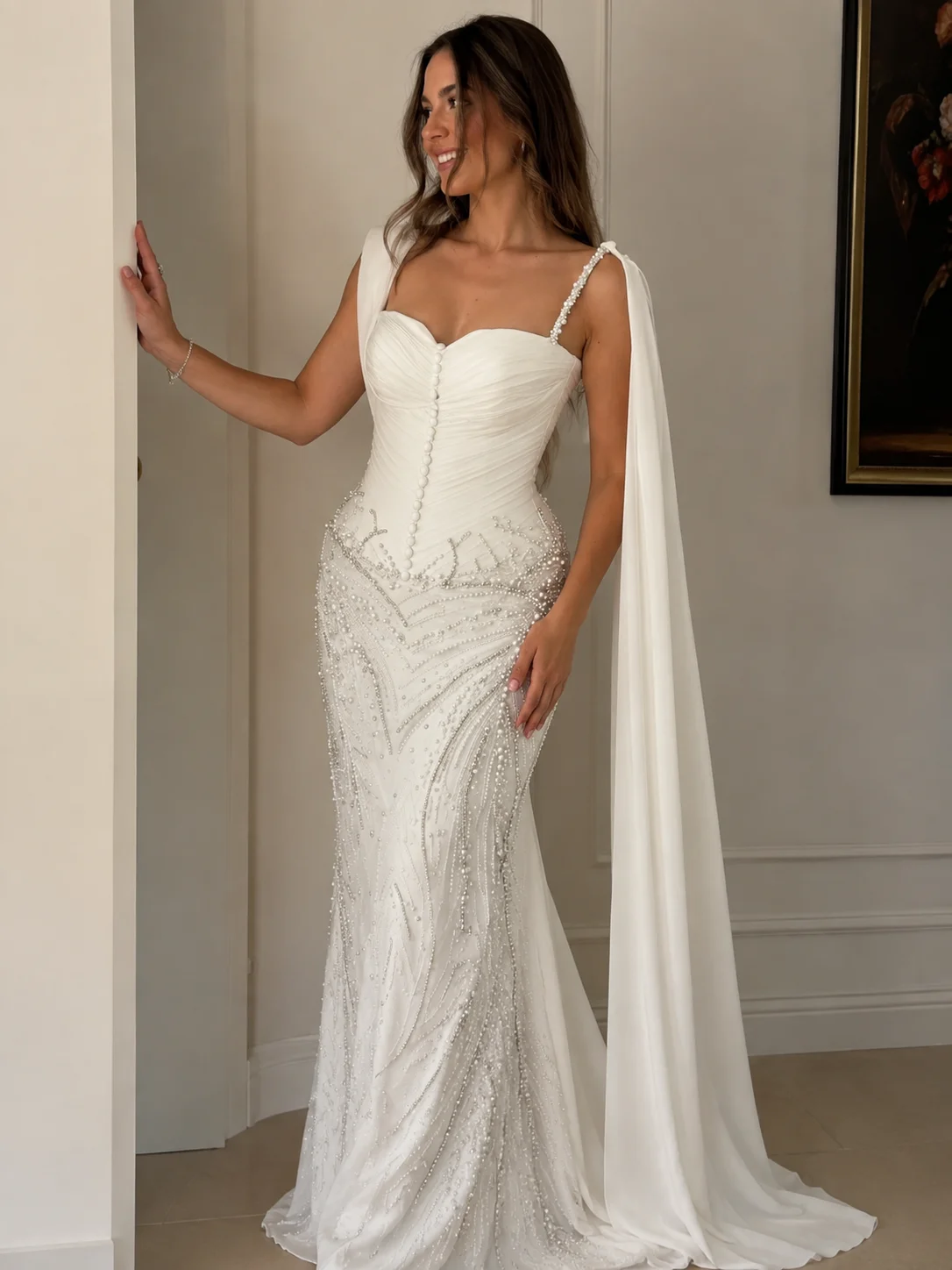 LumiGown 2026 Strapless White Sequin Bridesmaid Dress Mini Cocktail Tiered Fringe Short Bodycon Formal Wedding Guest Party Gown