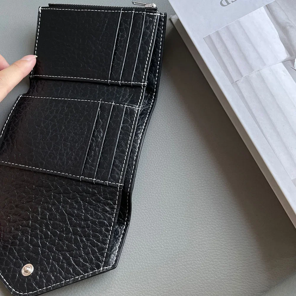 100% Genuine Leather Short Wallet Brand Design Excellent Cowhide Women/Men Wallets 3-fold Envelope Purse Fashion Billfold 2023