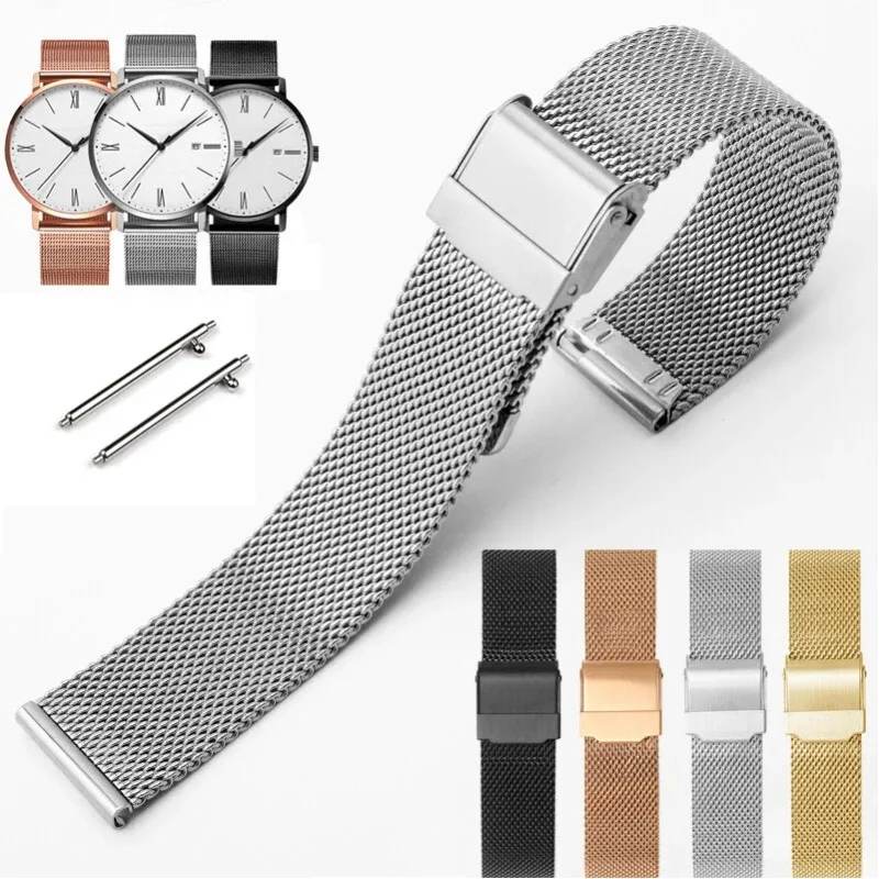 Milanaise-Armband mit Schnellverschluss, universelles Armband für DW, 20 mm, 22 mm, 12 mm, 14 mm, 16 mm, 17 mm, 19 mm, 21 mm, 24 mm, 18 mm, 0,6 Mesh, Edelstahl